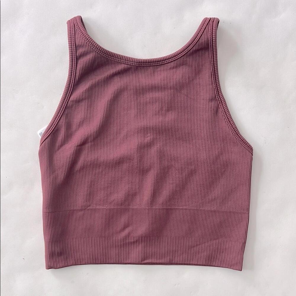Athleta Aurora High Neck Ribbed Crop Tank Sunset Glow Mauve Red XS - Picture 3 of 7